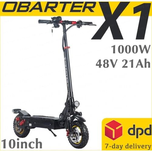 New OBARTER X1 Electric Scooter Adults 53KM/H E Scooter 10 Inch Off-Road Kick Scooter Rear Motor 48V1000W21AH Foldable E-Scooter