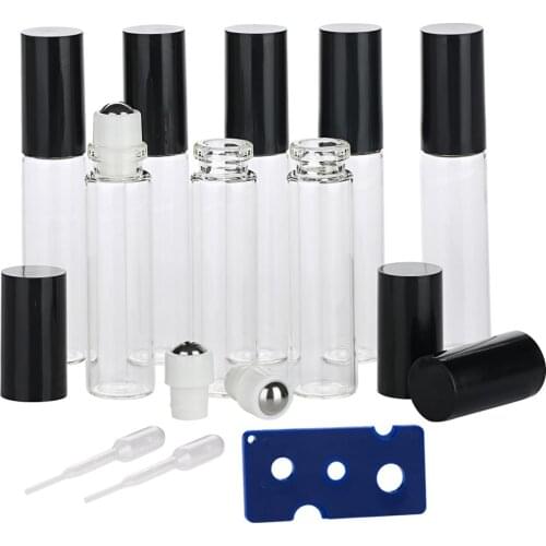 5pcs 10 ml Leakproof Roller Ball Roll on Bottle for Essential Oil Thick Glass Refillable Perfume Bottle Empty Cosmetic Container