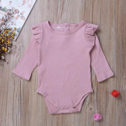 Newborn Girls Long Sleeve Ruffle Solid Romper Infant Bodysuits Cotton Cute Baby Bodysuit Jumpsuit Gifts 6 Colors 2020 New
