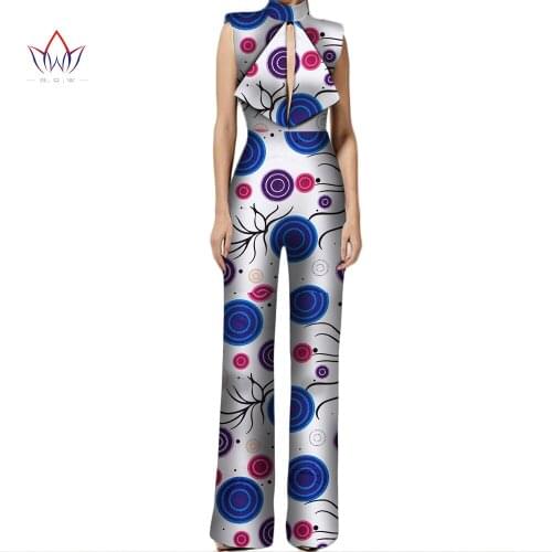 Summer New Fashion Africa Cotton Wax Print Romper African Bazin Riche Sexy Jumpsuit For Women Dashiki Elegant Jumpsuit WY2397