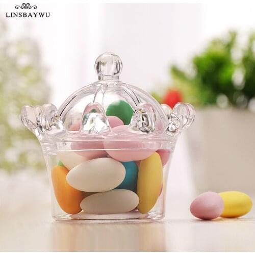 Candy Box Transparent Crown Mini Plastic Box Christmas Wedding Creative Birthday Party Decoration Supplies Gift for Kids 3 Color
