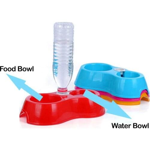 Pet Dog Dual Port Bowl Puppy Cat Food Dish Water Fountain Plastic Food Container Feeding Station Double Feeders for Dogs Cats