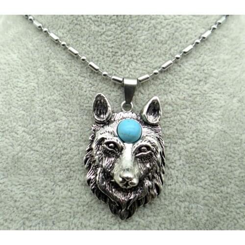 Natural Stone Quartz crystal Turquoises Antiek Zilver Zinklegering Wolf head Charm Pendant for diy making necklace Accessories