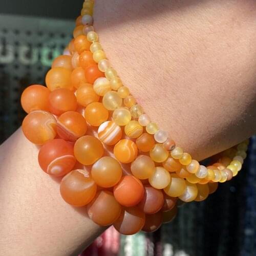 Natural Stone Matte Orange Striped Agates Beads Round Dull Polished Beads For Jewelry Making Diy Bracelets Charms 4 6 8 10 12mm