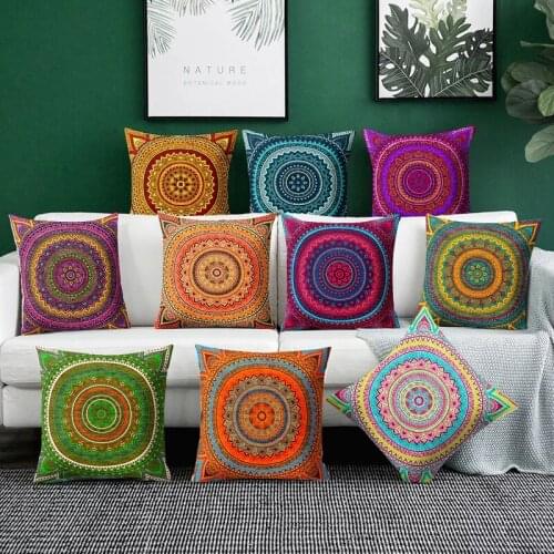 Mandala Cushion Cover Pillow Case Polyester Home Sofa Pillow Covers Decorative Pillows Bohemian Throw Pillows Geometric Pattern