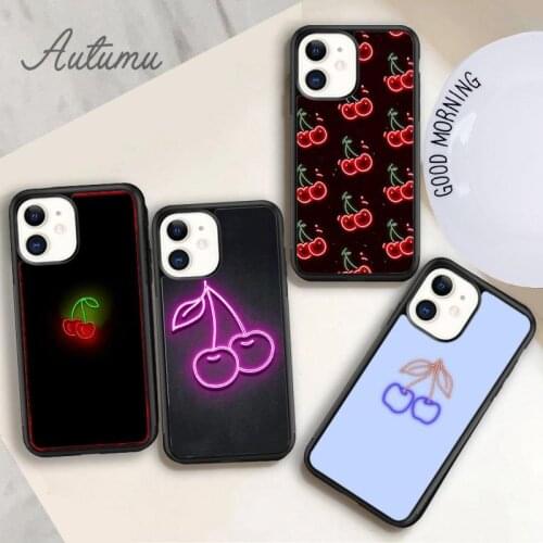 Neon Cherry Phone Case for iPhone 11 12 Pro Max mini X XR XS SE 2020 5 6S 7 8 Plus Samsung Galaxy S8 S9 S10 Cover shell