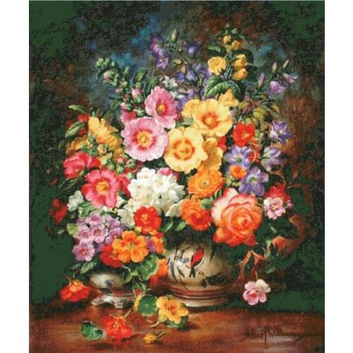 Colorful blooms pink yellow cross stitch package big bloom 18ct 14ct 11ct cloth cotton thread embroidery DIY handmade needlework