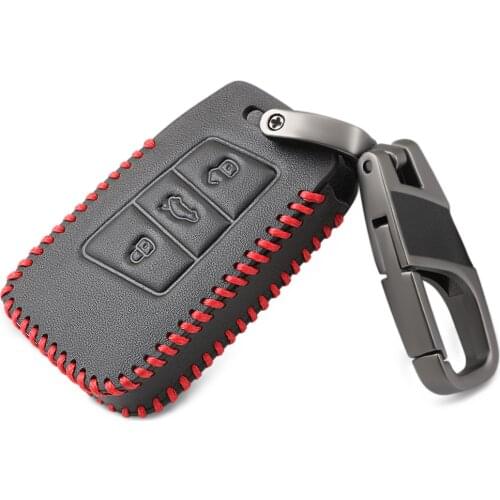 Remote 3 BTNS Leather Car Key Fob Bag Cover Case For Volkswagen VW TIGUAN Magotan Passat B8 For Skoda Superb A7 Smart Protector