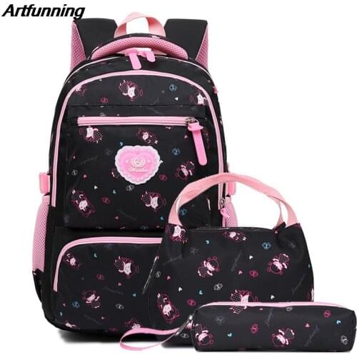 Artfunning printed school bagchildren School Bags Girls travel backpack kids Orthopedic Backpack mochila infantil 3 set