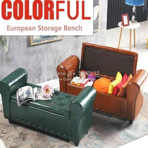 European Leather Storage Bench Change Shoe Stool Clothing Book Sundries Storage Sofa Stool Home/shop Furniture 100cm