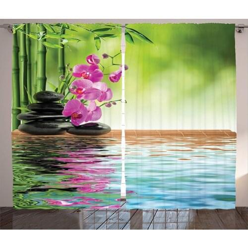 Spa Curtains Orchid Flower Stone Oriental Culture Spirituality Wellness Tropical Holiday Living Room Bedroom Home Decor