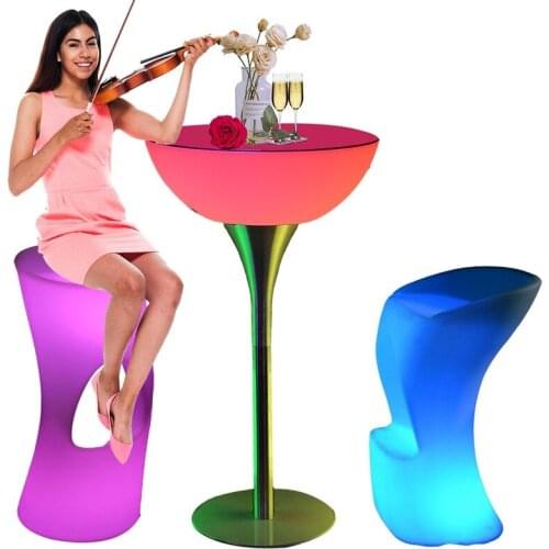 Coffee outdoor plastic led light up furniture high cocktail bar tables and chairs for events party wedding nightclub used