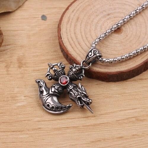 Vintage Metal Dragon Axe Pendant Necklace Mens Rock Party Biker Jewelry