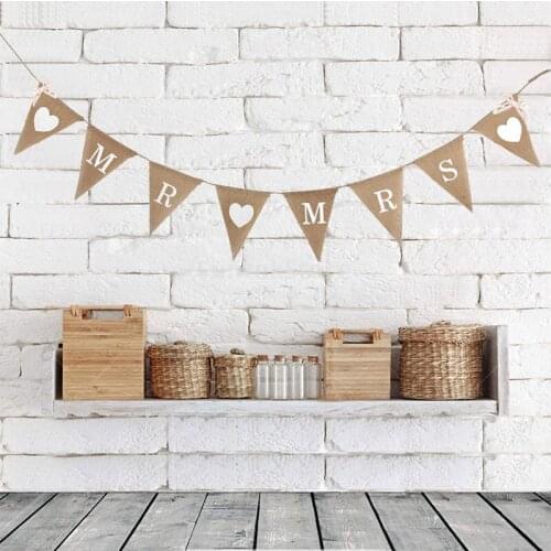 Mr Mrs Love heart Vintage Wedding Banner Jute Bunting Photo Props Marry Rustic Garland Flag Party Hanging Wedding Decoration