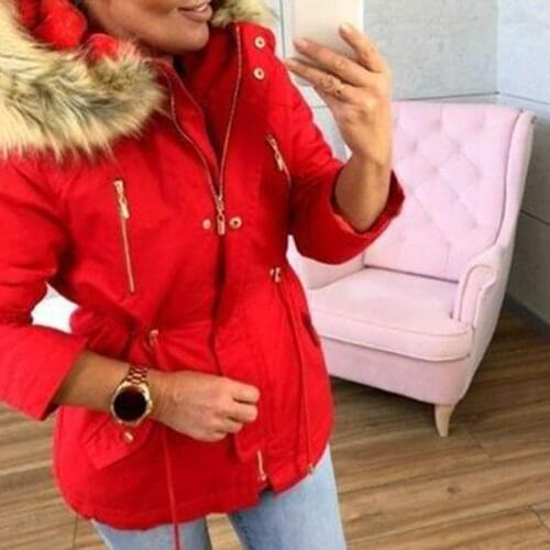 Winter Jacket Coats Casual Women Solid Color Parka Jacket Outwear Faux Fur Collar Hooded Coat Loose Warm Windproof Jackets 2020