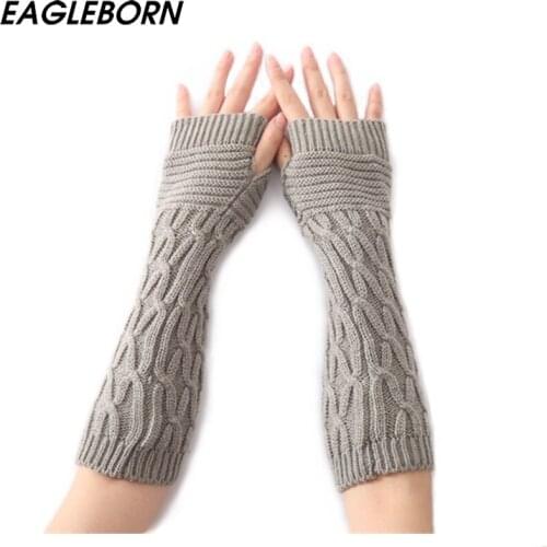 EAGLEBORN NEW Womens Arm Warmers Autumn Winter 31cm Knitted Arm Sleeves Solid Color Long Knitted Fingerless Gloves