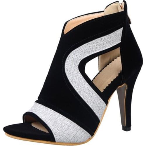 2021New Fashion Woman Cattle Suede Pumps Sexy Open Toe Ankle Boots Slip On Deep V Cut High Heel Lady Autumn summer Shoes sandals