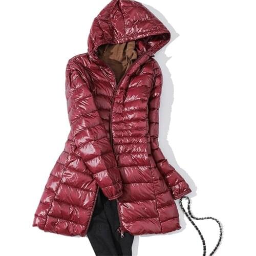 Sanishroly S-7XL Winter Women Midi Long Hooded Jacket Ultra Light Down Coat Parka Female White Duck Down Outerwear Plus Size 735