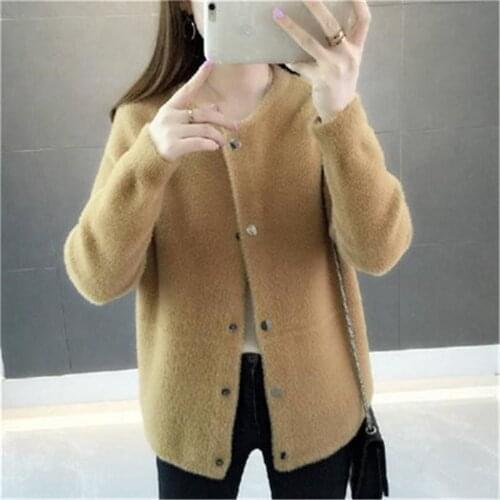 Mink fur autumn and winter sweater coat 2020 new womens loose velvet long-sleeved cardigan PZ2438