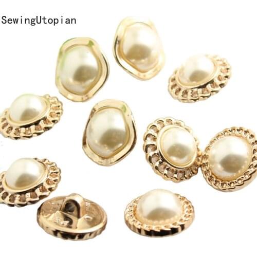 10PCS Pearl Gold Metal Buttons for Clothing Sewing Button Decorative Clothes Women Coat Sew on Botones Accessories Garment DIY