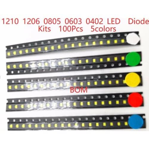 100pcs 0402 0603 0805 1206 smd led Red Yellow Green White Blue Orange light emitting diode Water Clear LED Light Diode Set