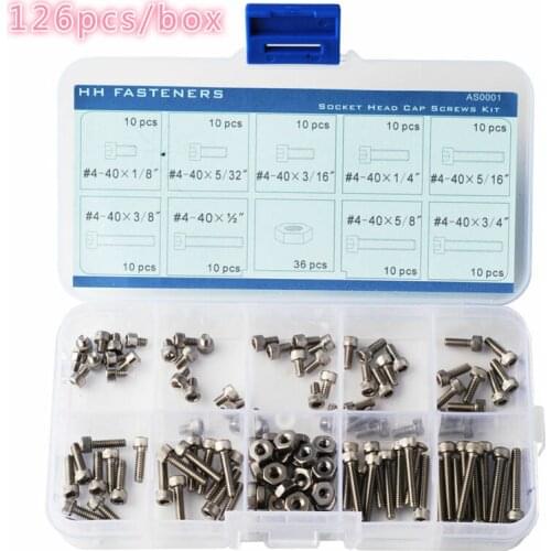 126 pcs/box 1 box Hex Socket Head Cap Screws Hex Nuts Assortment Set Stainless Steel