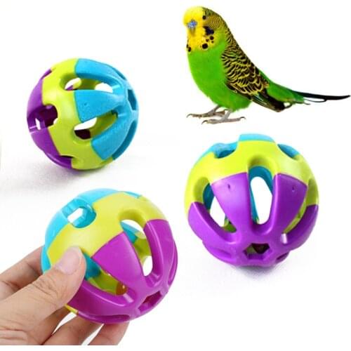 7cm ABS Ball Chewing Toy Biting Toy with Bell Parakeet Parrot Pet Supply Pet Bird Toy Multicolor Training Toys Interactive