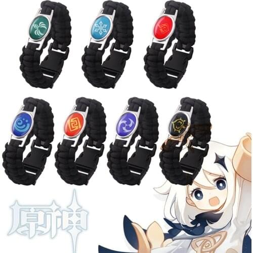 Anime Genshin Impact Charms Bracelet Eye of God 7 Element Logo Grass Handmade Bangles For Men Boy Friend Game Cosplay Jewelry