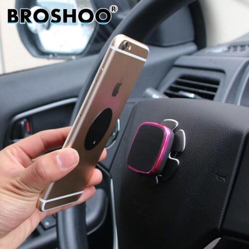 BROSHOO Car Styling Mobile Phone Bracket Automobile Steering Wheel Magnet Mobile Phone Holder GPS Vehicle Frame 6*6*0.9CM