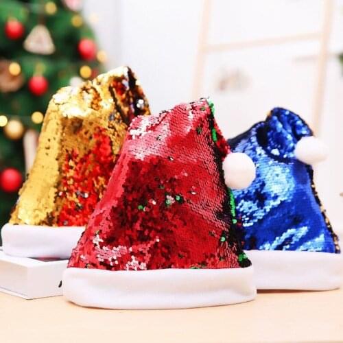 Shining Sequin Funny Party Hats for Adults and Kids Christmas Xmas Santa Hat Cap for Christmas New Year Festival Holiday Party