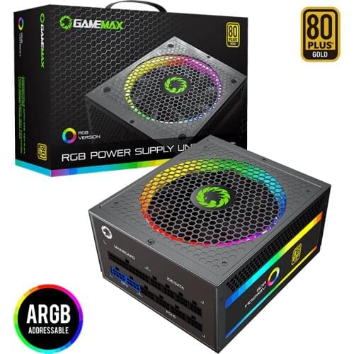 GameMax PSU True Rated 850W RGB Power Supply Fully Modular 80 Plus Gold Certified with Addressable RGB Light for PC Power Supply