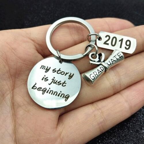 2019 Keyring Gifts Engraved my story is just beginning Keychain Stainless Steel Car keychain pendant for Student graduation gift