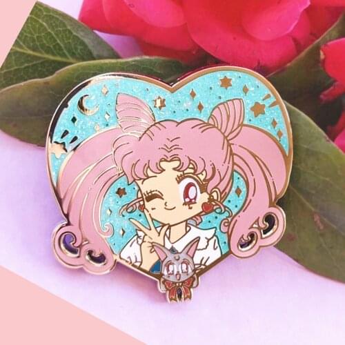 Glitter Luna Cat Love Heart Brooch Pins Enamel Metal Badges Lapel Pin Brooches Jackets Fashion Jewelry Accessories