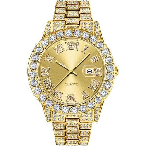 New Iced Out Watches For Men Top Brand Luxury Full Diamond Fashion Hip Hop Calendar Quartz Wristwatches Male Clock Drop Shipping