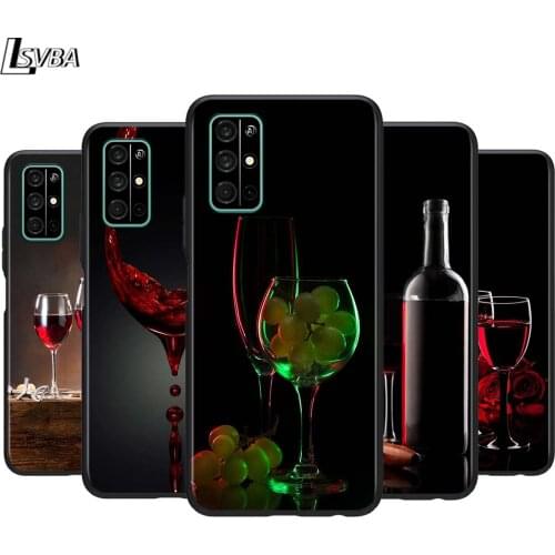 Red wine glass for Huawei Honor 30 20S 20 10i 9S 9A 9C 9X 8X 10 9 Lite 8A 7C 7A Pro Phone Case Black Cover