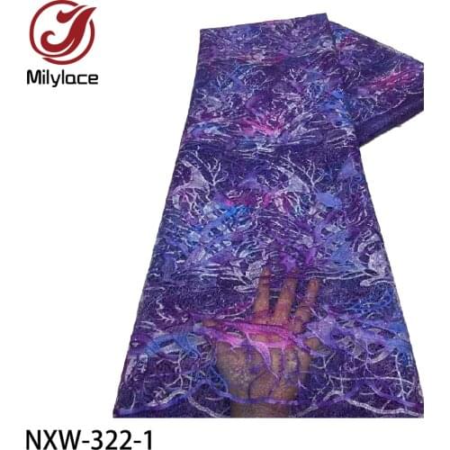 French Net Lace Fabric 2021 Latest African Double Organza Lace Fabric with Sequins for Wedding Party Dress NXW-322