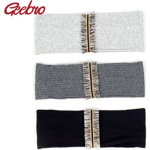 Geebro Vintage Boho Tassel Stripe Women Headband Soft Ribbed Hair Band Wide Elastic Hair Accessories for Yoga Running Girls Gift