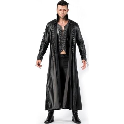 Gothic Vampire Costume Halloween Men Leather Costumes Matrix Empire Vampire Costume Men Masquerade Party Halloween Cosplay