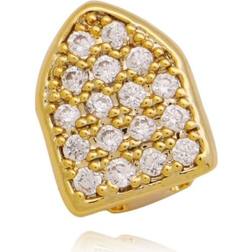 Hip Hop Iced Out Micro Pave CZ Gold Teeth Grillz Top Single Grills Dental Tooth Caps For Party Fashion Body Jewelry
