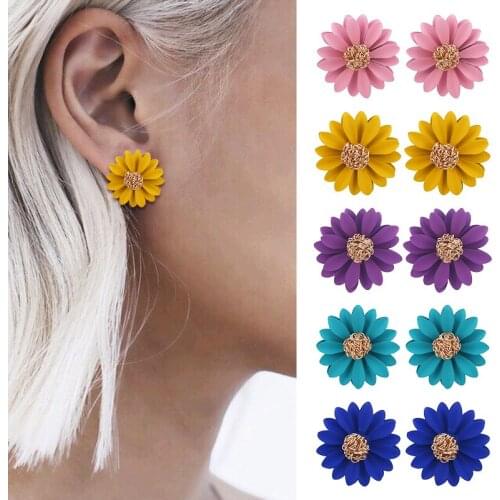 HOCOLE 2019 Fashion Flower Stud Earrings For Women Korean Style Sweet Metal Stud Earring Female Summer Beach Party Jewelry