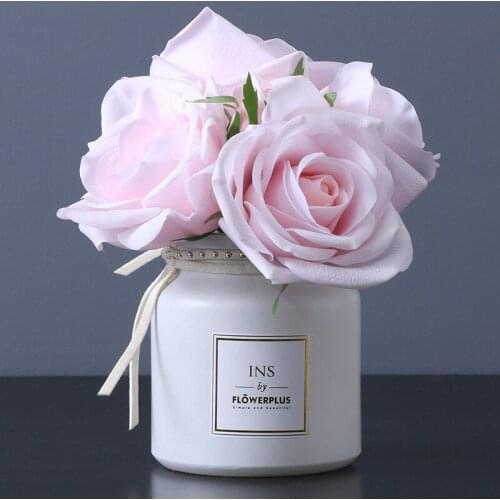 Simulation 5 Heads Roses Bunch Real Touch Flower Home Decoration Wedding Bouquet Bride Hand-holding Fake Flower Roses