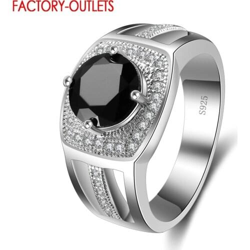 Best Party Jewelry Ring For Female Elegant Black Zirconia 925 Wedding Engagement Rings Women Men Bijoux