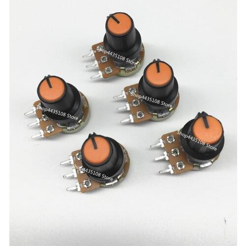 5Sets 5PCS+5PCS WH148 B1K ~ B1M ohm 1K 2K 5K 10K 20K 3Pin 15mm 10K 3 Terminal Linear Taper Rotary potentiometer for Arduino