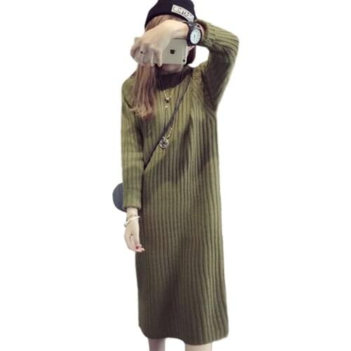 Korean Sweater Women Hedging Winter Coat Long Female Pullover Knit Sweaters Dress Winter Loose Jumper Clothing Vestidos LXJ208