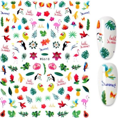 1PC Summer Nail Art Stickers Cartoon Nail Decoration Flamingo Leaf Fruit Beach Stickers for Nails