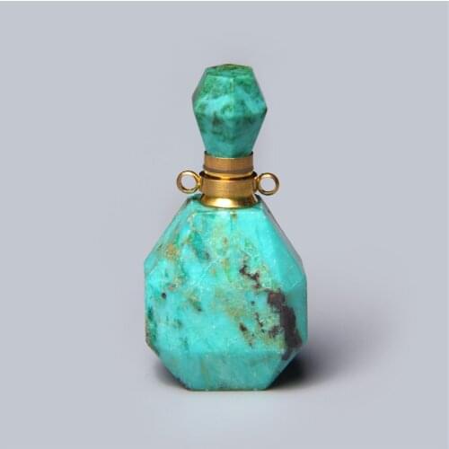 Natural Stone Turquoises Perfume Bottle Pendant for Jewelry Making Necklace Reiki Essential Oil Diffuser Bottle Charm Healing