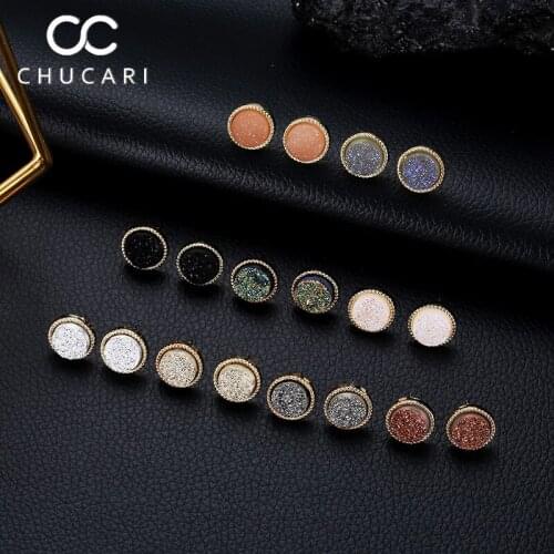 CHUCARI New Fashion Simple Alloy Stud Earrings Resin Crystal Bling Earrings Geometric Circular Mine Surface Crystal Ear Female