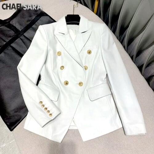 New PU Faux Leather Jacket Women Classic Double Breasted Office Lady Jacket Spring Autumn Lady Basic Coat Plus Size Outerwear