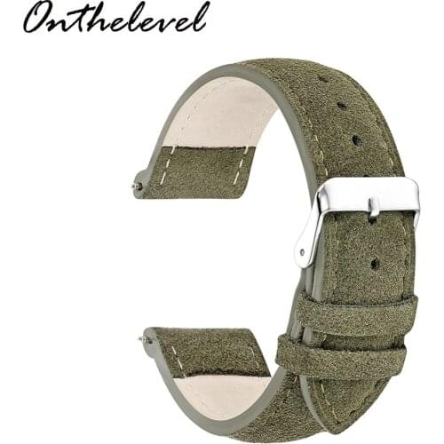 Onthelevel Handmade Leather Soft Gray/Green/Pink Suede Strap 18mm 20mm 22mm 24m Stainless Steel Buckle Replacement Wrist Strap