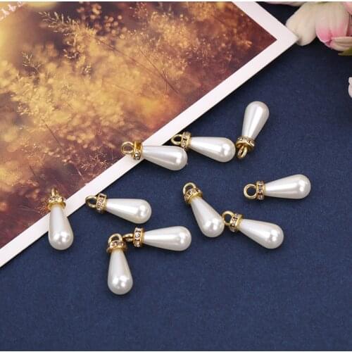 BULK! 50 Long Skinny Faux Pearl White Charms Ocean Inspired Pendants for Bracelet Jewelry DIY Making Pearl Charm Ornaments O2DS